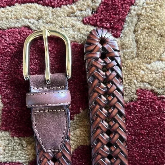 Men’s Dark Brown Vegan Leather Braided Belt with Gold Horseshoe Buckle - Picture 2 of 14